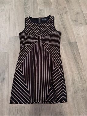Mink Pink Sleeveless Mini Dress in Black and Gold Stripes Size M